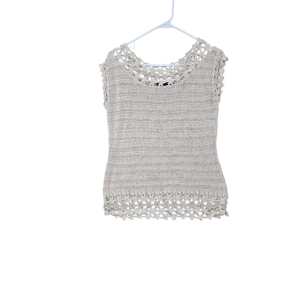 Say What? Womens Beige Crochet Sleeveless Top Size Large